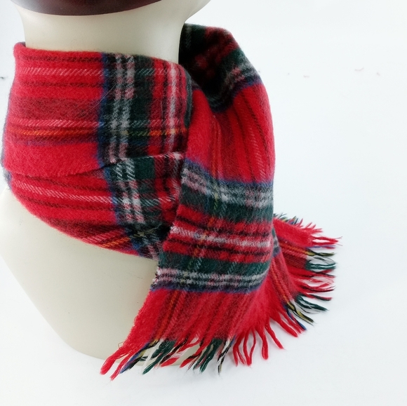 Vintage Red Tartan Plaid Lambs Wool Scarf - Picture 5 of 10